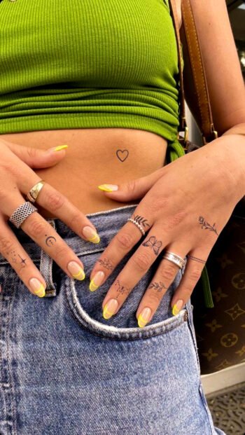 Henna Leaf Butterflies Finger Tattoos