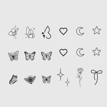 Small Butterflies Moon Tattoo Set